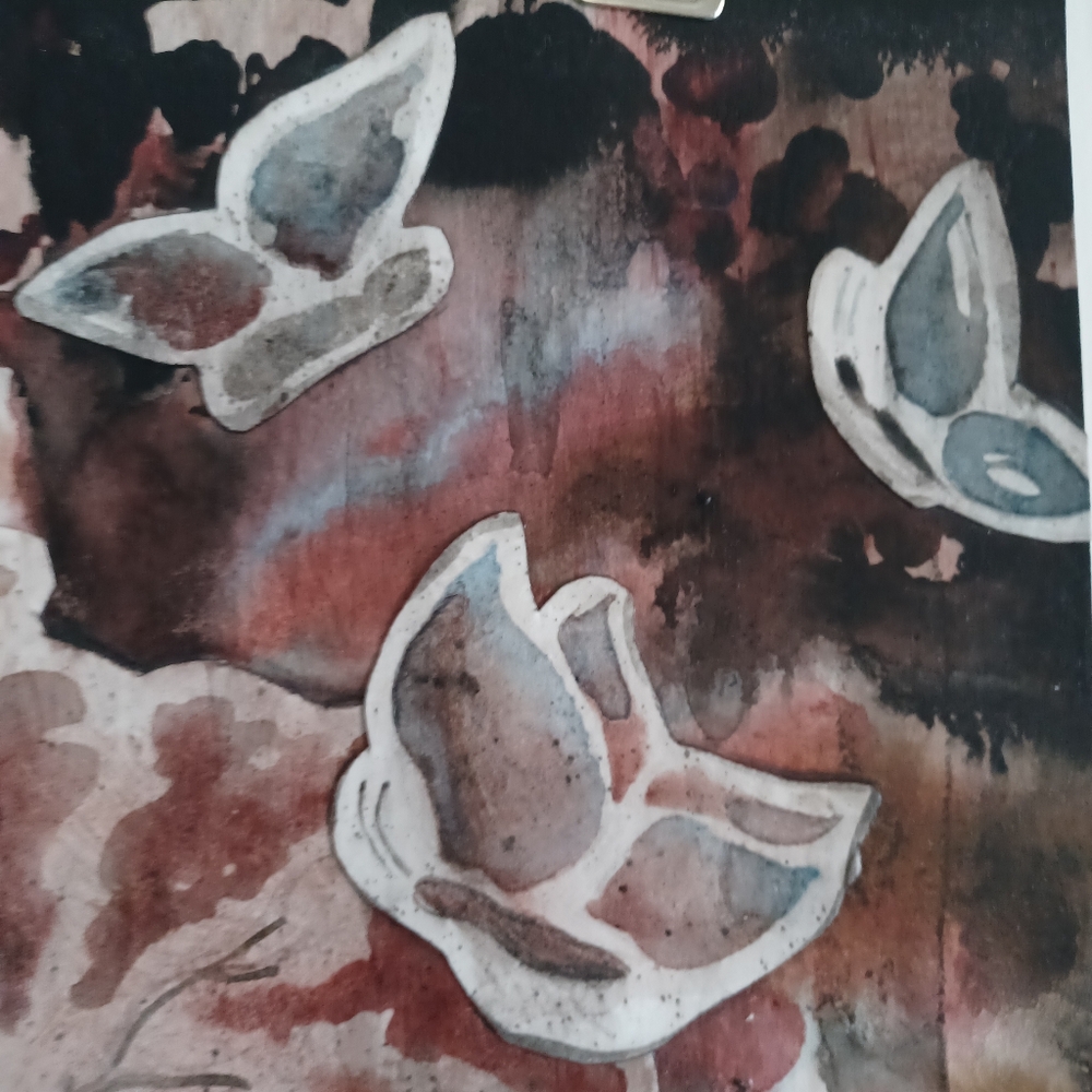 ORIGINAL ART. Abstract Butterfly Wall Art in Black, Brown, Red, and Blue Ink - Picture 5 of 6